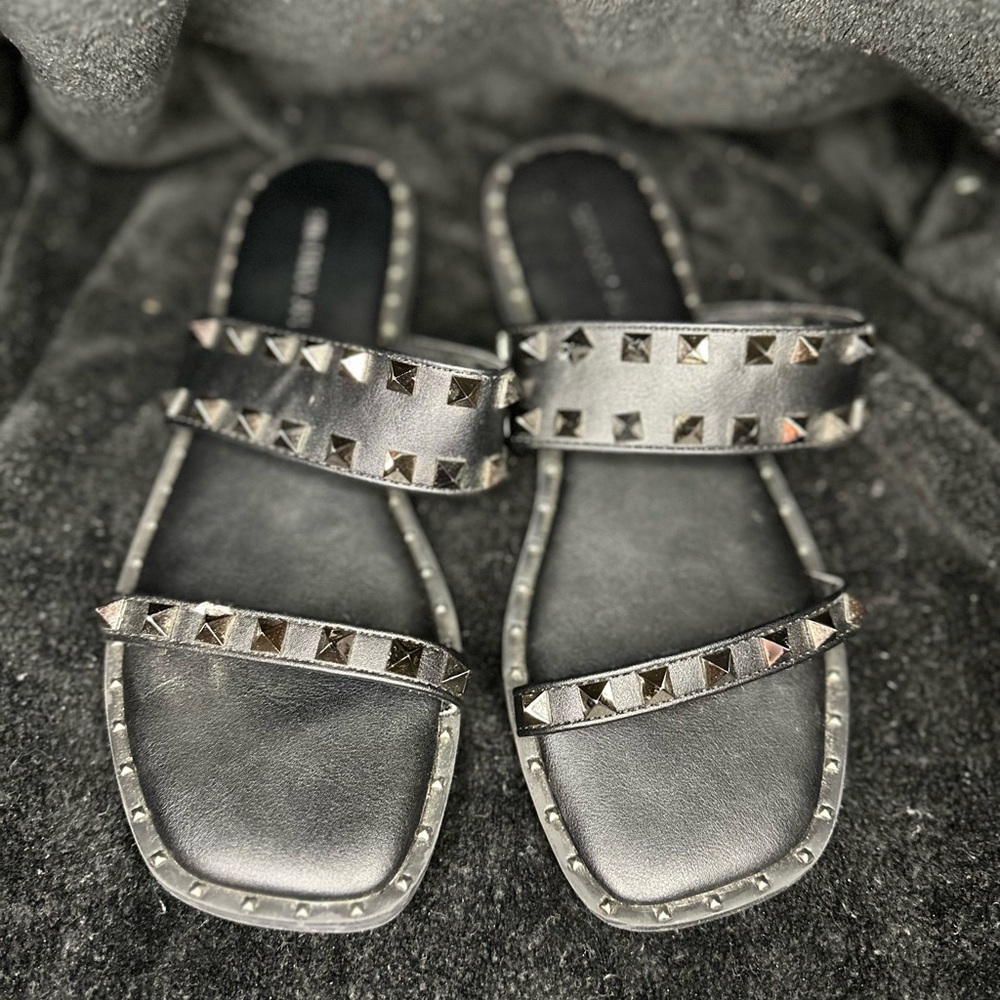 Studded black slide sandals